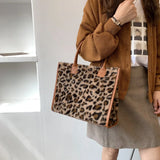 Vintage PU Leather Plush Animal Print Handbag Large Tote Bag