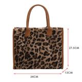 Vintage PU Leather Plush Animal Print Handbag Large Tote Bag