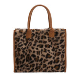 Vintage PU Leather Plush Animal Print Handbag Large Tote Bag
