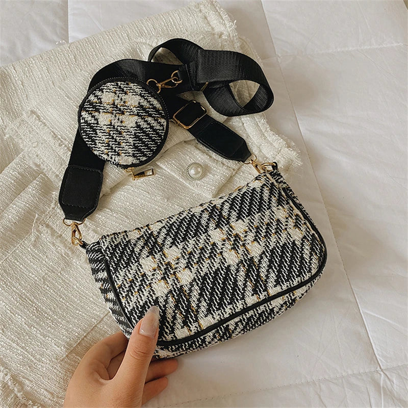 Women Canvas Shoulder Bags 2Pcs Set Crossbody Composite Bag Shopper