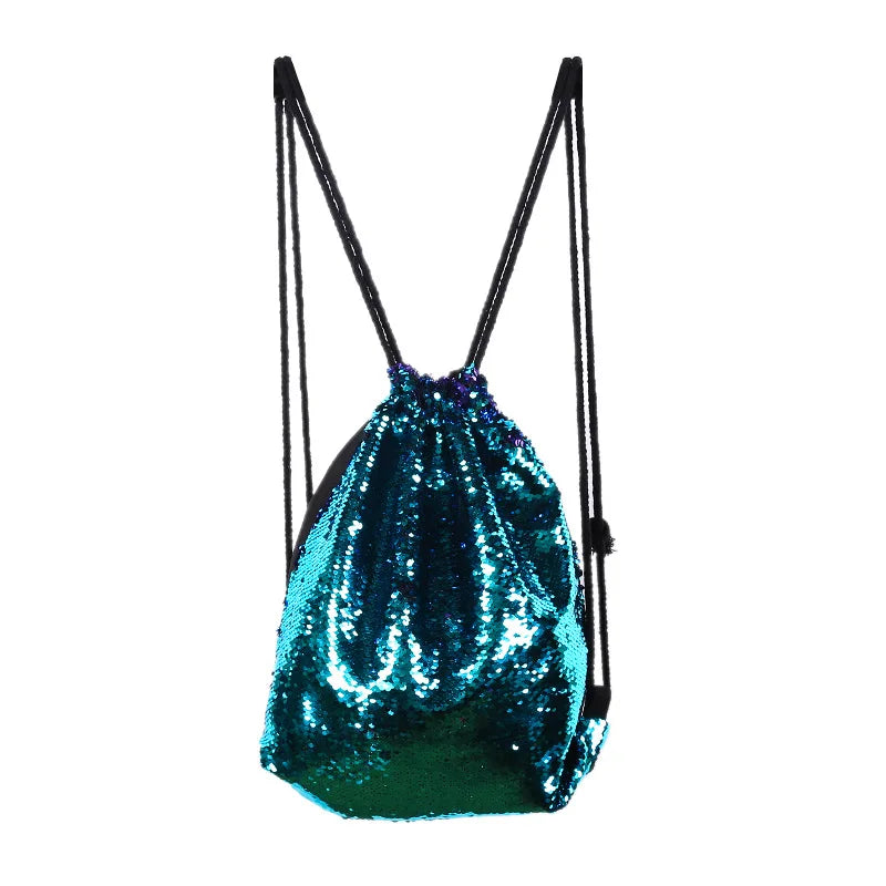 Women's Sequins Drawstring Bag Sports Backpack