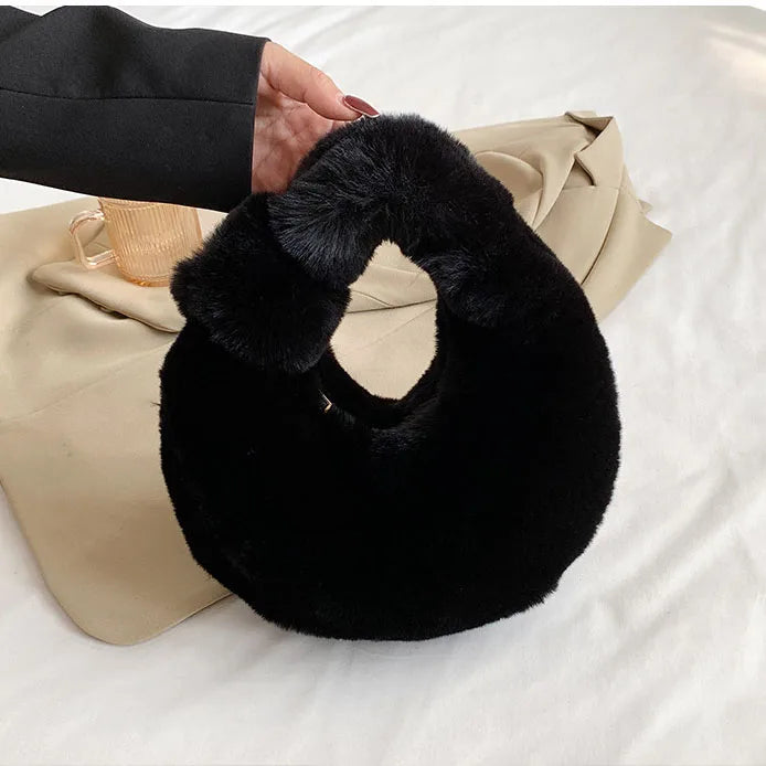 Women's Faux Fur Crossbody Hobo Handbag Plush Chain Shoulder Bag