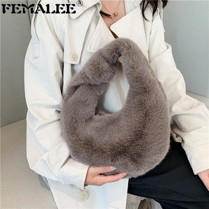 Women's Faux Fur Crossbody Hobo Handbag Plush Chain Shoulder Bag