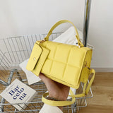 Women's Checked Crossbody Bag Pu Leather Handbag Candy Colored Diamond