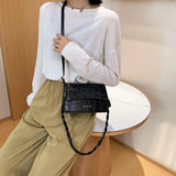 Crocodile Weave Belt Shoulder Bag PU Leather Women Totes