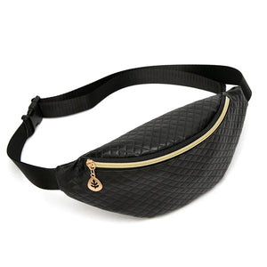 Women's Embossed Rhombus Waist Bag One-Shoulder Phone Bag Red Silver