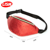 Women's Embossed Rhombus Waist Bag One-Shoulder Phone Bag Red Silver
