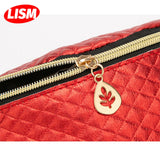 Women's Embossed Rhombus Waist Bag One-Shoulder Phone Bag Red Silver