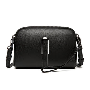 Women's Leather Crossbody Bag with 2 Zipper Pockets