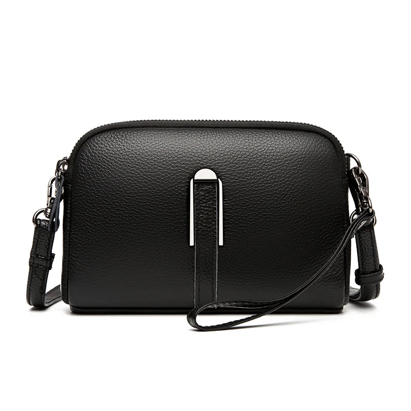 Women's Leather Crossbody Bag with 2 Zipper Pockets