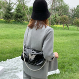 Vintage Crossbody Bag with Chain PU Leather Girl Messenger