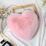 Women's Heart Shaped Faux Fur Crossbody Wallet Purse Chain Shoulder Bag