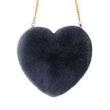 Women's Heart Shaped Faux Fur Crossbody Wallet Purse Chain Shoulder Bag