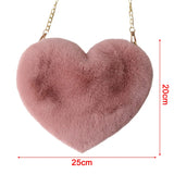 Heart Shaped Crossbody Bag Faux Fur Plush Chain Purse