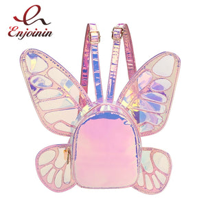 Women's Laser Mini Backpack Butterfly Angel Wings Daypack for Girls