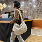 Women's Lattice Solid Cloud Shoulder Bag Large Capacity Handbags