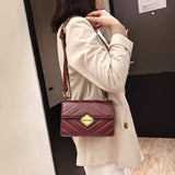 Women's PU Leather Plaid Crossbody Bag Striped Chain Messenger Handbag