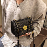 Women's PU Leather Plaid Crossbody Bag Striped Chain Messenger Handbag