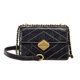 Women's PU Leather Plaid Crossbody Bag Striped Chain Messenger Handbag