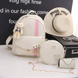 Women's PU Student Backpack Wallet Satchel Three Piece Set