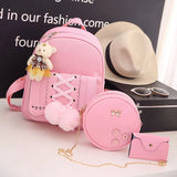 Women's PU Student Backpack Wallet Satchel Three Piece Set
