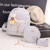Women's PU Student Backpack Wallet Satchel Three Piece Set