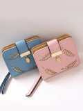 Women's Small Zipper Wallet Clutch Bag with Hollow Out Leaves