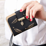 Women's Small Zipper Wallet Clutch Bag with Hollow Out Leaves