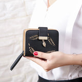 Women's Small Zipper Wallet Clutch Bag with Hollow Out Leaves