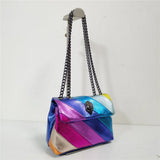 Women's Shoulder Bag Retro Metal Eagle Messenger Bag Rainbow Striped Handbag