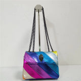 Women's Shoulder Bag Retro Metal Eagle Messenger Bag Rainbow Striped Handbag