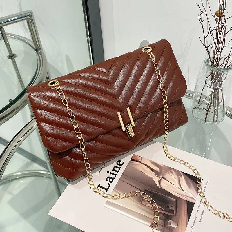 Women's Chain Shoulder Bag PU Leather Tote Embroidered Handbag