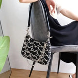 Embroidery Love Heart Shoulder Bag Chain Purse Handbags