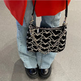 Embroidery Love Heart Shoulder Bag Chain Purse Handbags