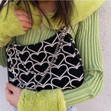 Embroidery Love Heart Shoulder Bag Chain Purse Handbags