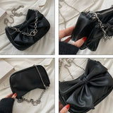 Women's Bow Chain Shoulder Bag Portable Crossbody Bag PU Leather Handbags