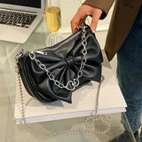 Women's Bow Chain Shoulder Bag Portable Crossbody Bag PU Leather Handbags