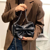 Women's Bow Chain Shoulder Bag Portable Crossbody Bag PU Leather Handbags