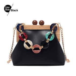 Women's Shoulder Bag Crossbody Chain Messenger Bag Wooden Handbag