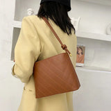 Plaid PU Leather Shoulder Bucket Bag for Women