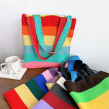 Women's Striped Handbag Student Knitting Shoulder Bag