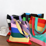 Women's Striped Handbag Student Knitting Shoulder Bag
