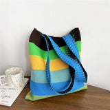 Women's Striped Handbag Student Knitting Shoulder Bag