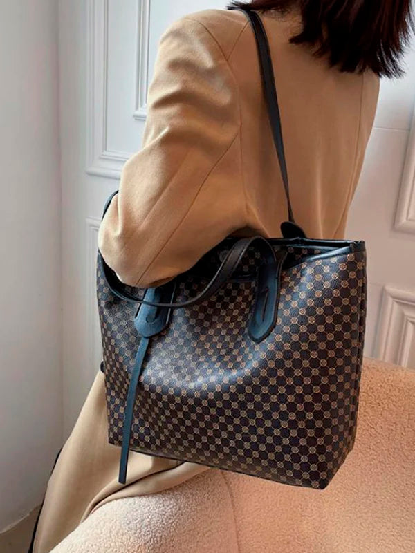 Women's Striped Tote Shoulder Bag Large Capacity Handbag