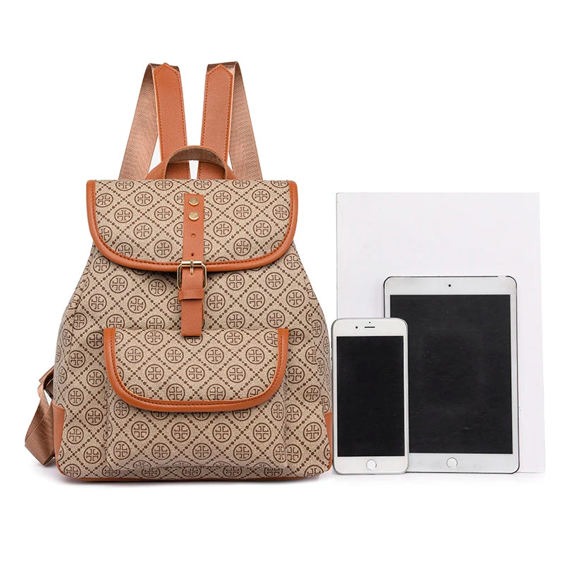 Women's Vintage Graphics Backpack PU Leather Schoolbag