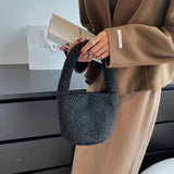 Women's Winter Plush Handbags Vintage Ladies Small Bucket Shoulder Bags
