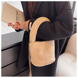 Women's Winter Plush Handbags Vintage Ladies Small Bucket Shoulder Bags