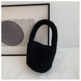 Women's Winter Plush Handbags Vintage Ladies Small Bucket Shoulder Bags