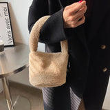 Women's Winter Plush Handbags Vintage Ladies Small Bucket Shoulder Bags