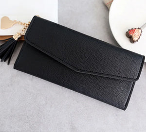 Gray Red Zipper Wallet Clutch Soft PU Leather Money Bag